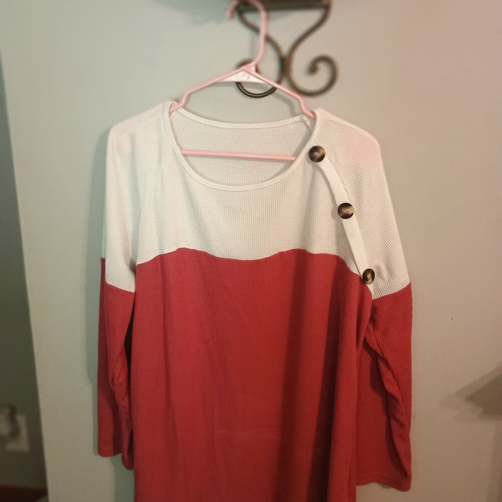 White and Warm sunset pink Waffle knit top.  Long sleeve Shein 1X